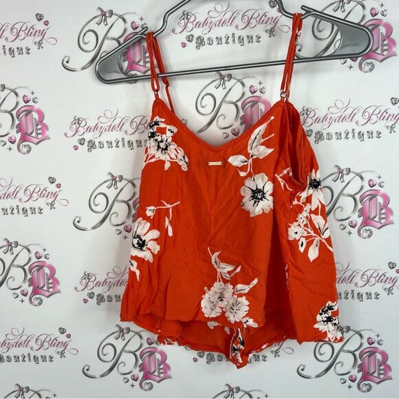 Volcom tank top buttons logo metal charm flowers Red Floral Camisole Top - Picture 2 of 10